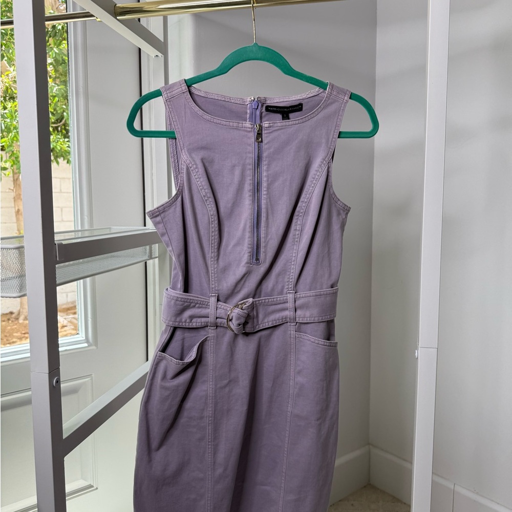 White House Black Market Purple Pleated Tie Front Sheath Dress